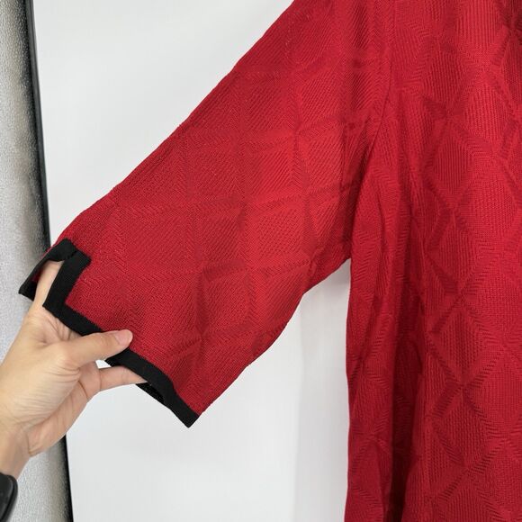 Ming Wang Womens Red Knit Cardigan Size 2X Black Trim Shoulder Pads Holiday - Picture 4 of 10